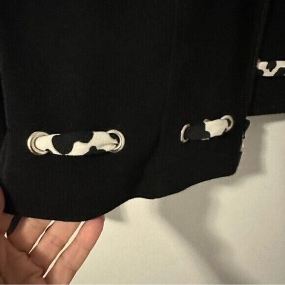 Vintage 80s Mob Wife Black Animal Print Contrast Trim Jacket Blazer Zip Sz 10 - Picture 10 of 10